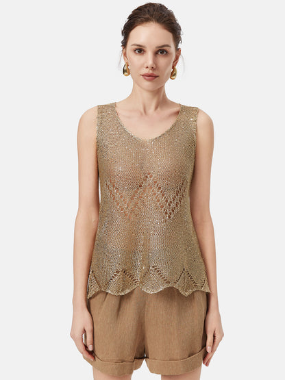 Light Gold Crochet Hollow Tank