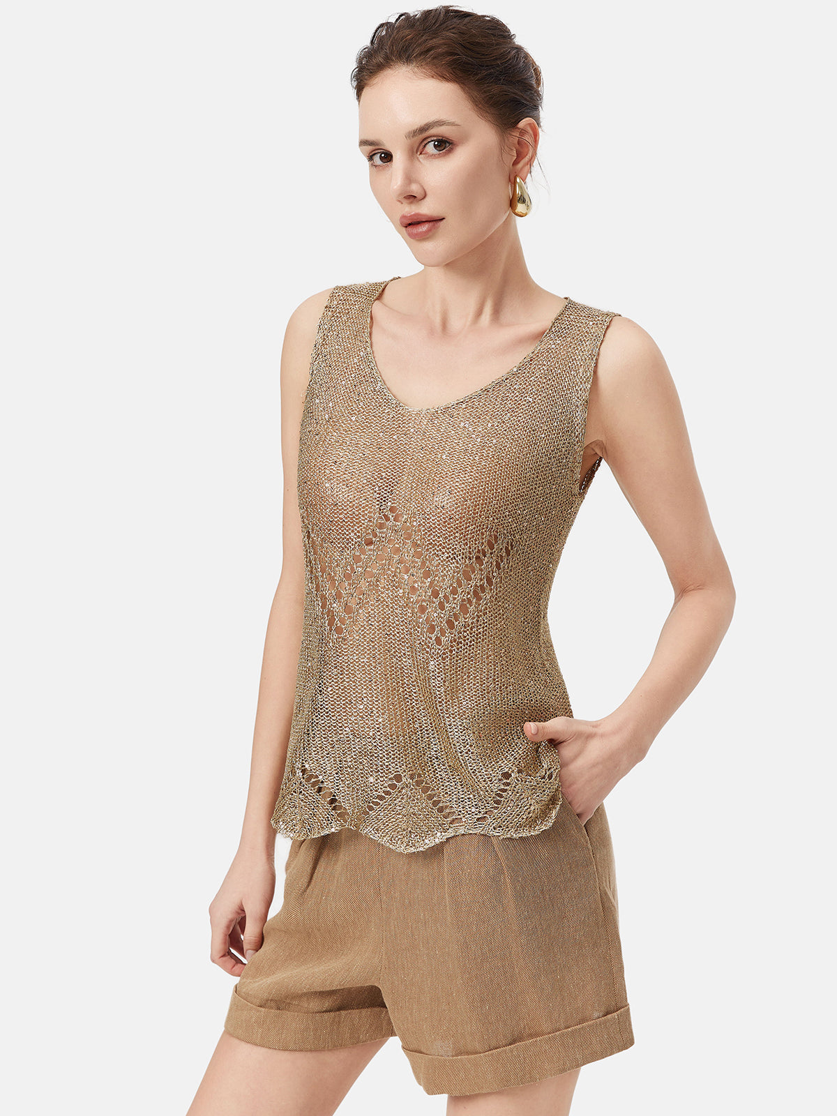 Light Gold Crochet Hollow Tank