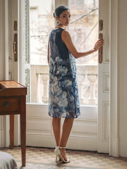 Double-Layer Artistic Print Sleeveless Dress