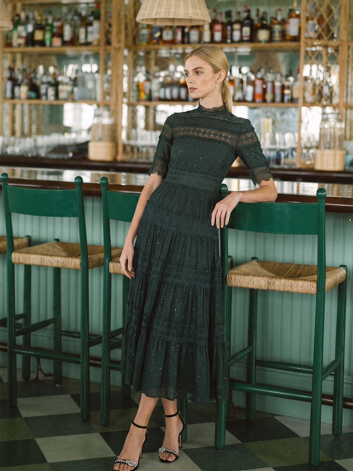 French Lace Panel Ruffle Dress
