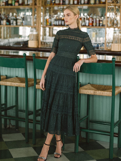 French Lace Panel Ruffle Dress