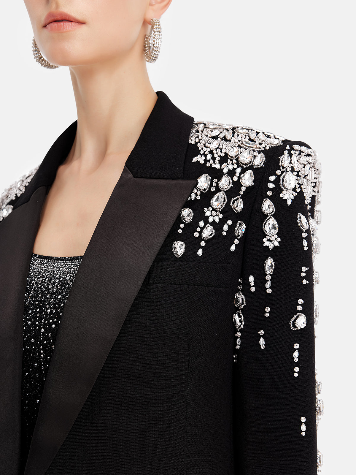 Luxurious Bejeweled Handcrafted Patchwork Lapel Blazer