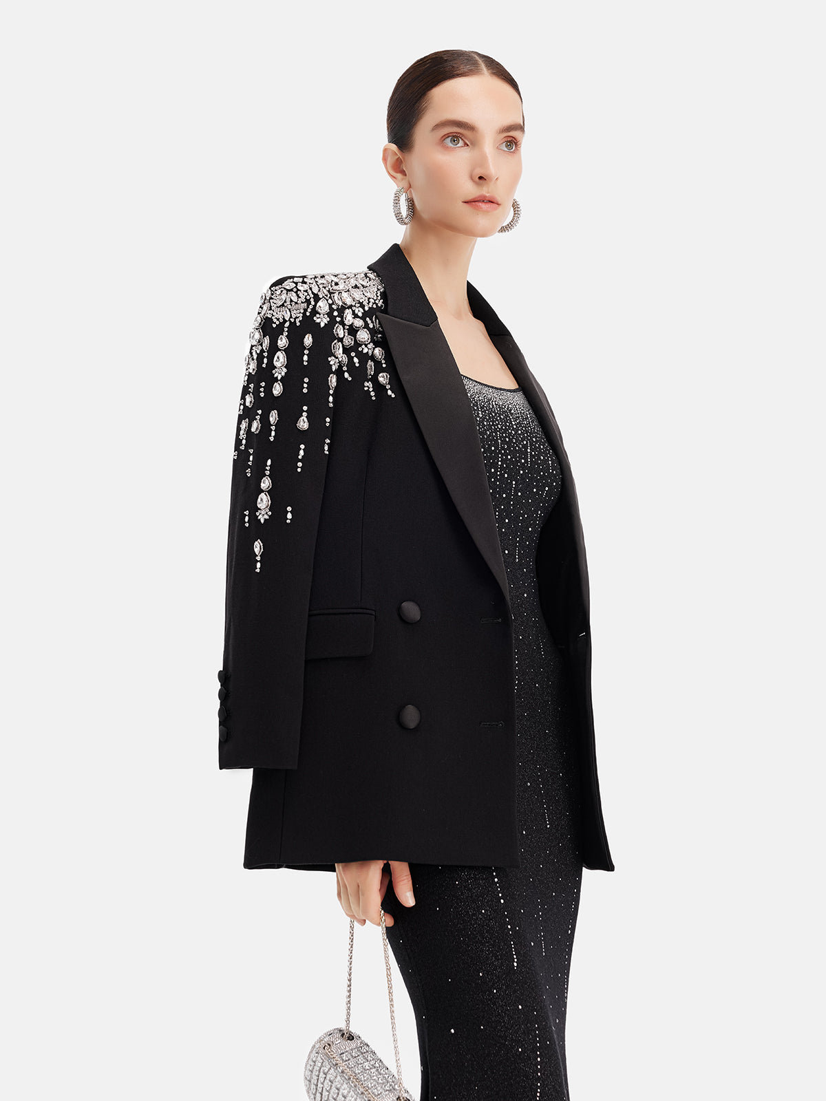 Luxurious Bejeweled Handcrafted Patchwork Lapel Blazer