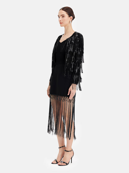 Luxurious Beaded Fringe Cardigan