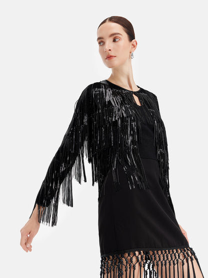 Luxurious Beaded Fringe Cardigan