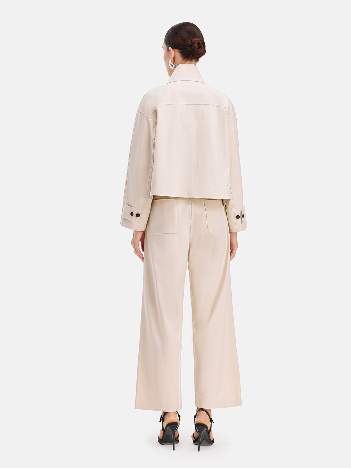 Wool Blend Minimalist Straight-Leg Trousers