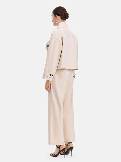 Wool Blend Minimalist Straight-Leg Trousers