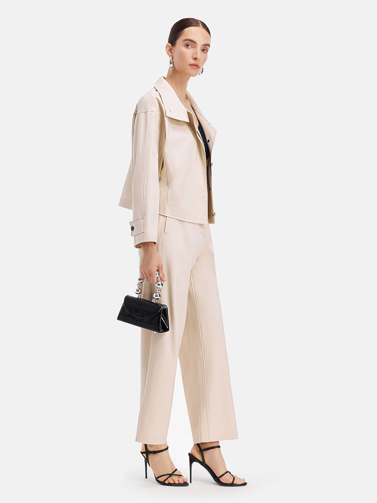 Wool Blend Minimalist Straight-Leg Trousers