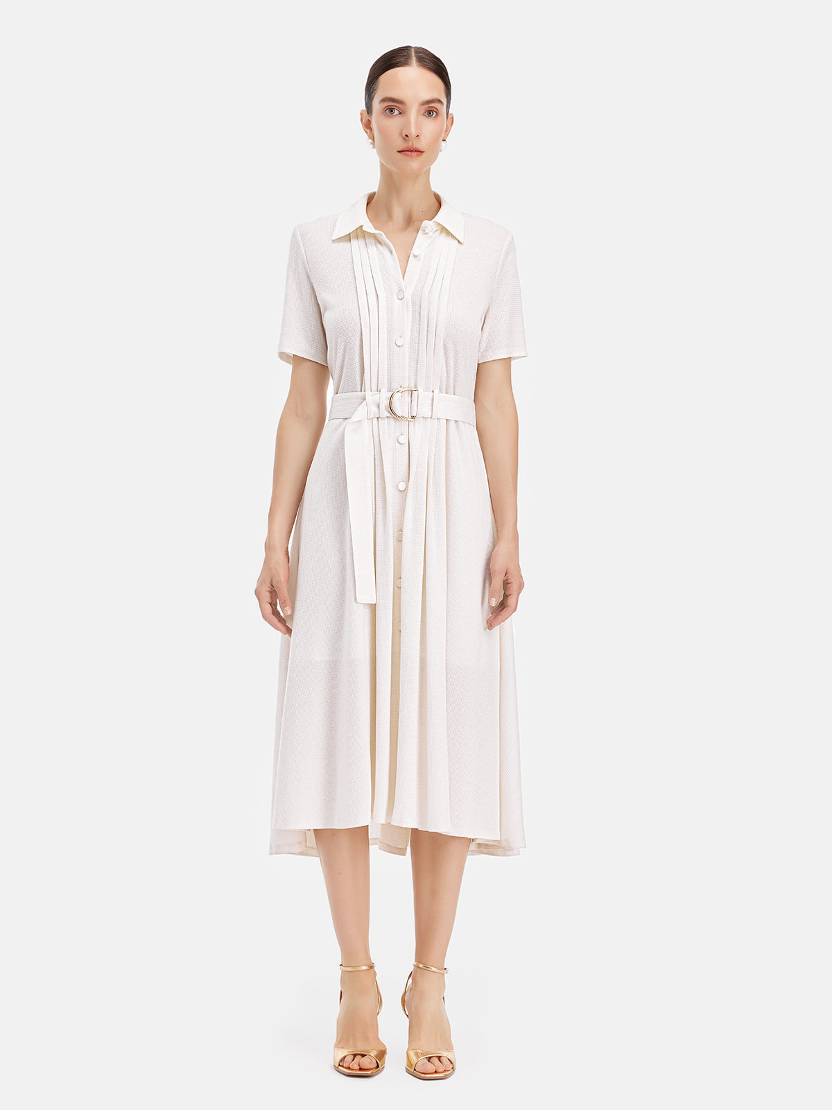 British Elegance Pleated Detail Shirt Dress