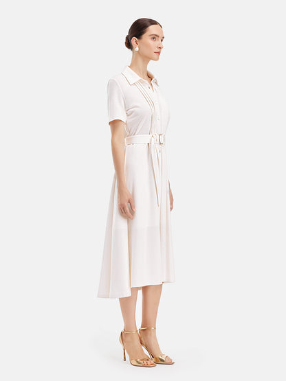 British Elegance Pleated Detail Shirt Dress