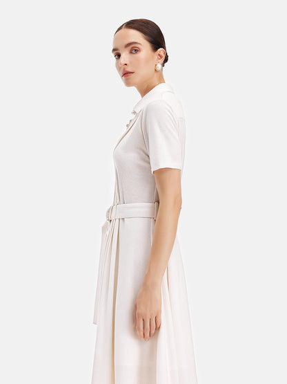 British Elegance Pleated Detail Shirt Dress