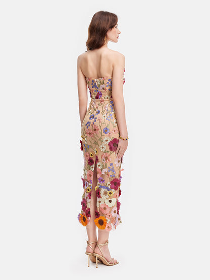 Colorful 3D Floral Embroidery Dress