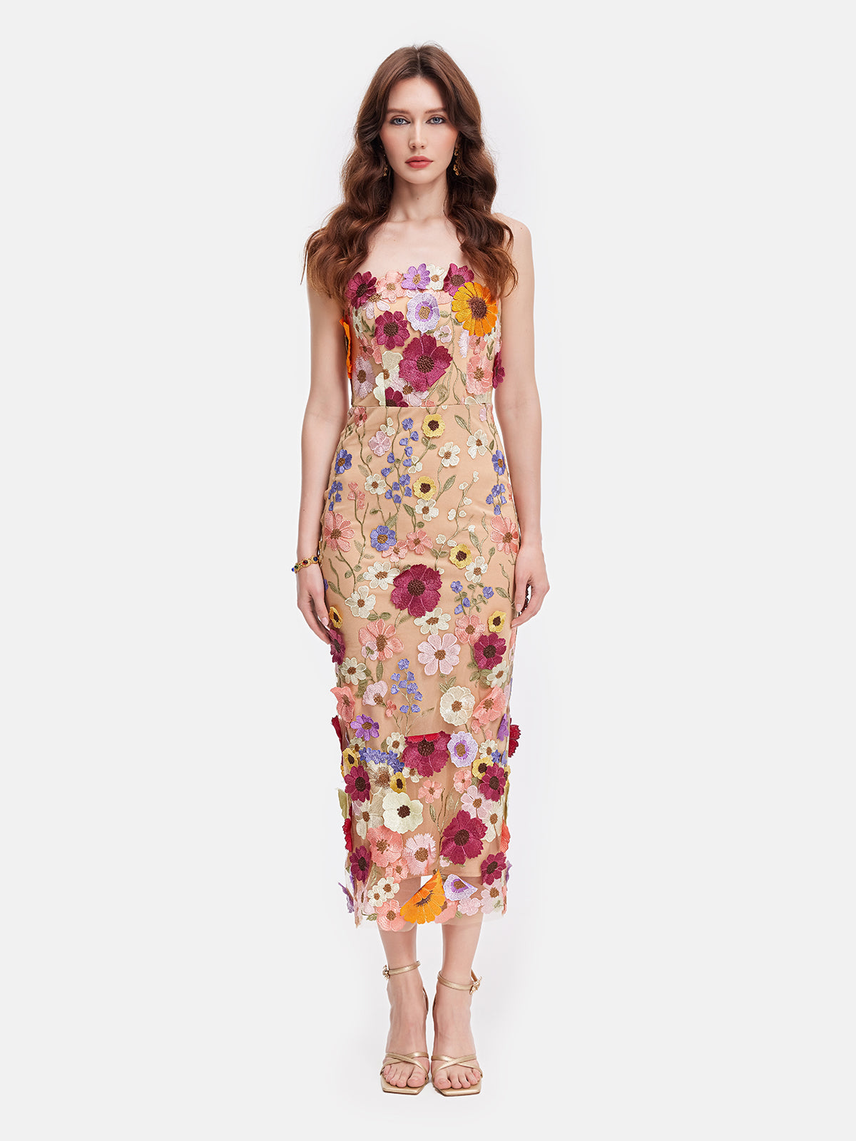 Colorful 3D Floral Embroidery Dress