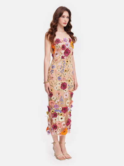 Colorful 3D Floral Embroidery Dress