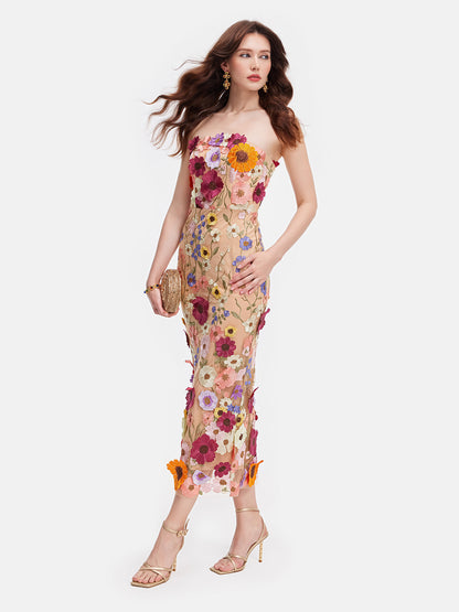 Colorful 3D Floral Embroidery Dress