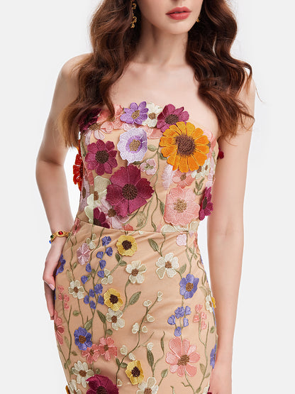 Colorful 3D Floral Embroidery Dress