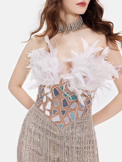 Mirror Mosaic Feather Tassel Gown