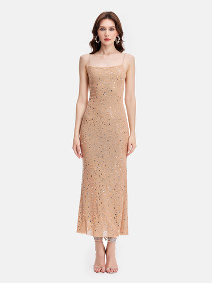 Starlit Sequined Nude Dress