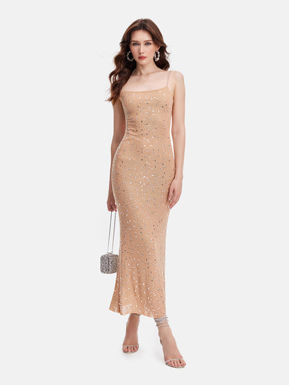 Starlit Sequined Nude Dress