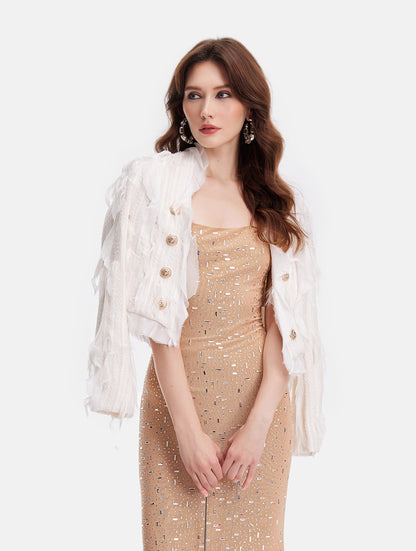 Modern Embroidery Fringe Feather Jacket