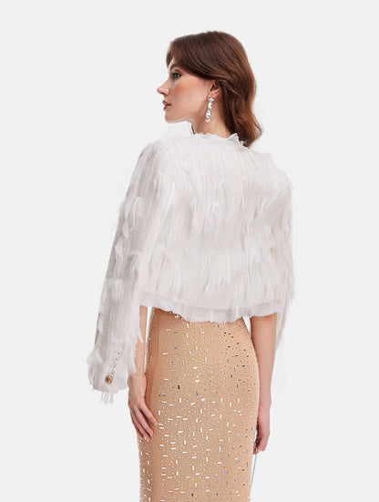 Modern Embroidery Fringe Feather Jacket