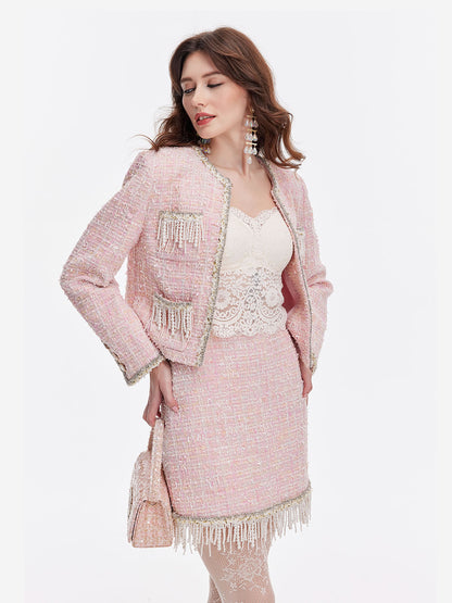 Pink Pearl Tassel Tweed Jacket