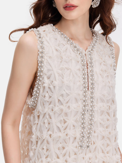 Luxurious Regal Beaded Lace Crochet Dress