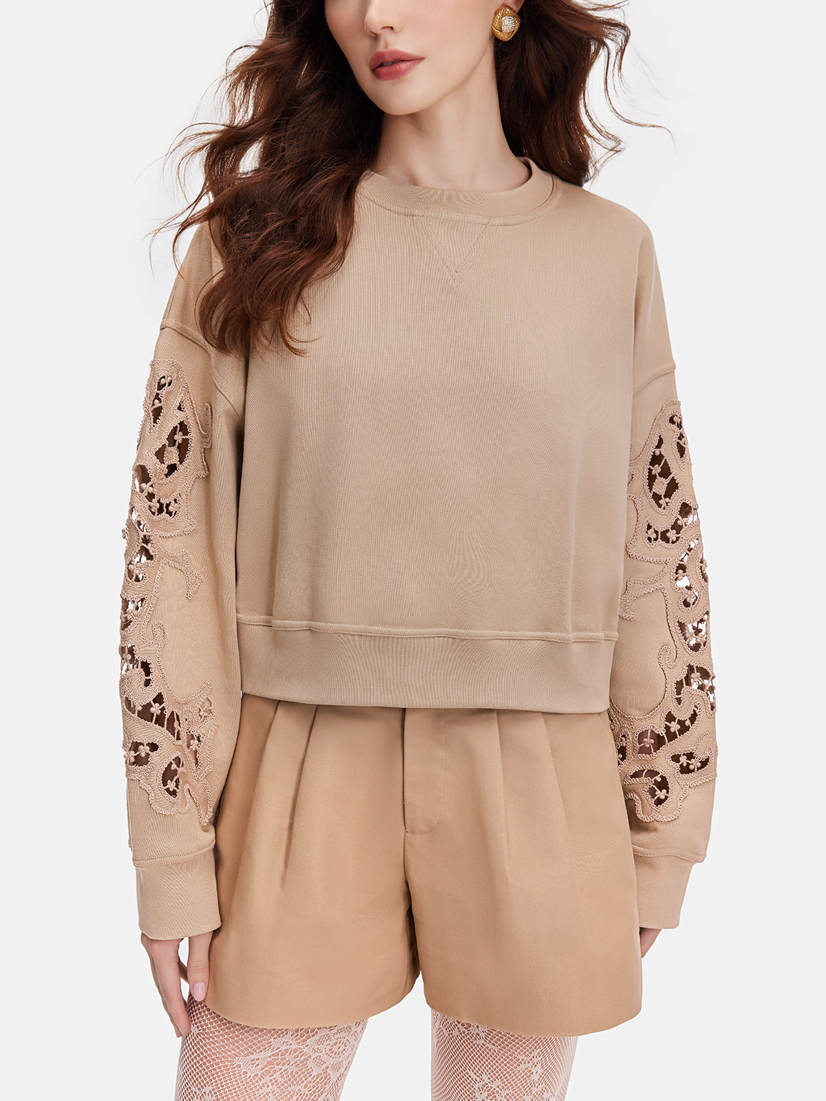 Luxurious Embroidered Lace Sweatshirt