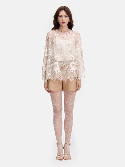 Elaborate Lace Embroidered Mulberry Silk Top