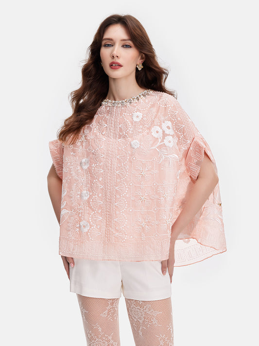 Embroidered Jewel-Embellished Mulberry Silk Blouse