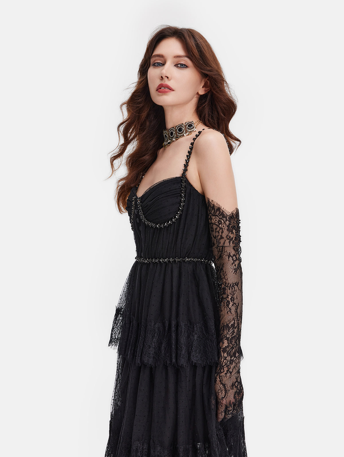 Diamond-Dot Lace Cami Dress (No Gloves)