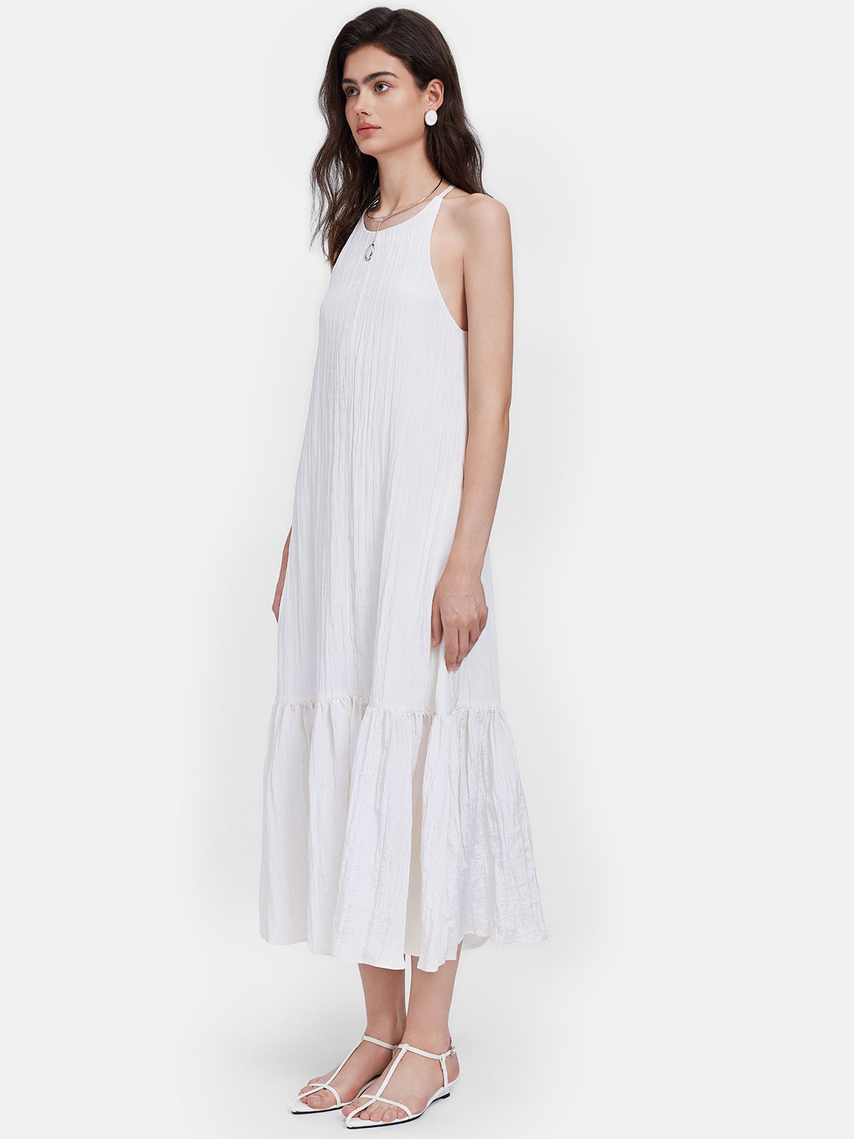 Light-Reflective Pleated Slip Dress