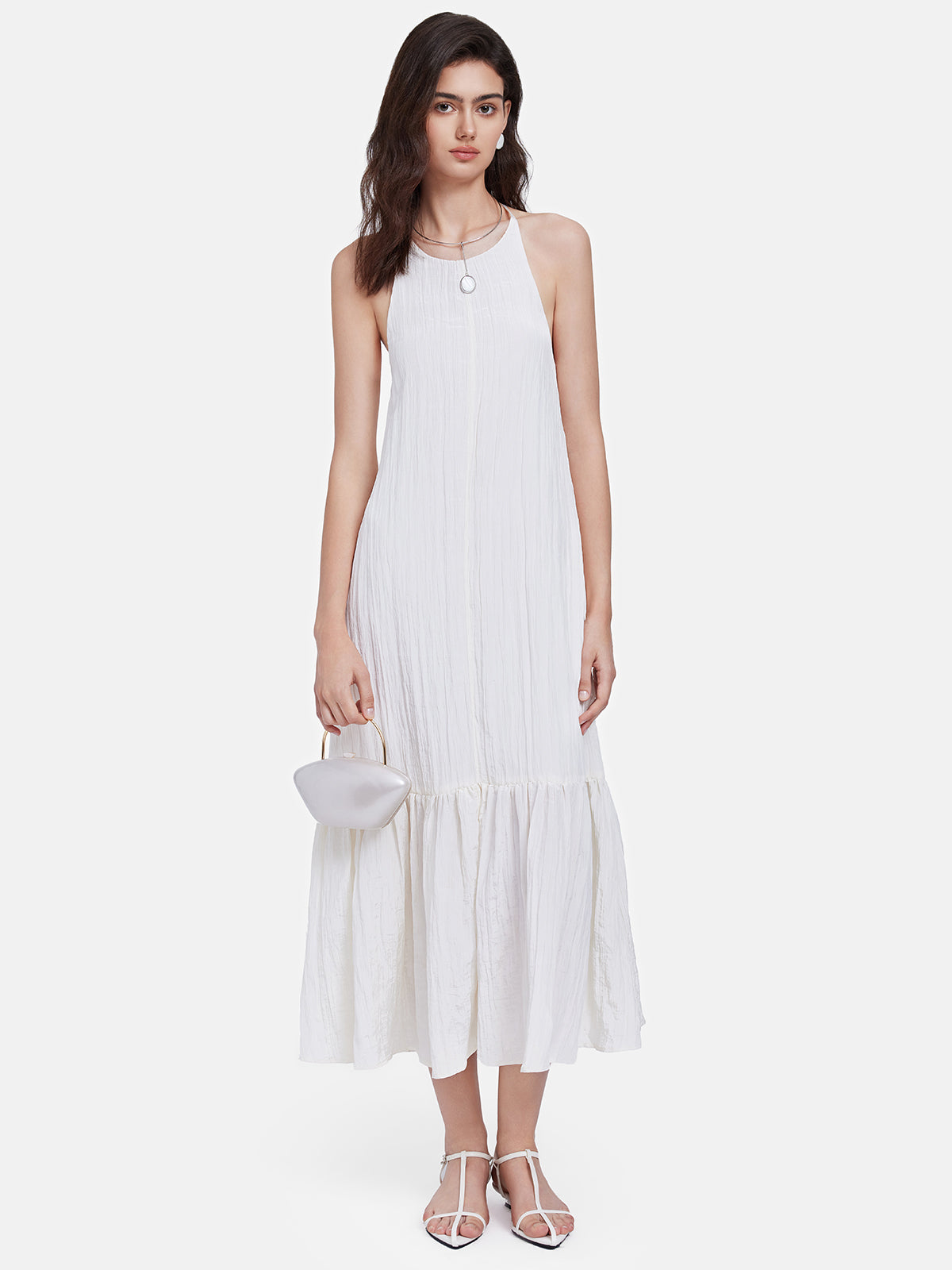 Light-Reflective Pleated Slip Dress