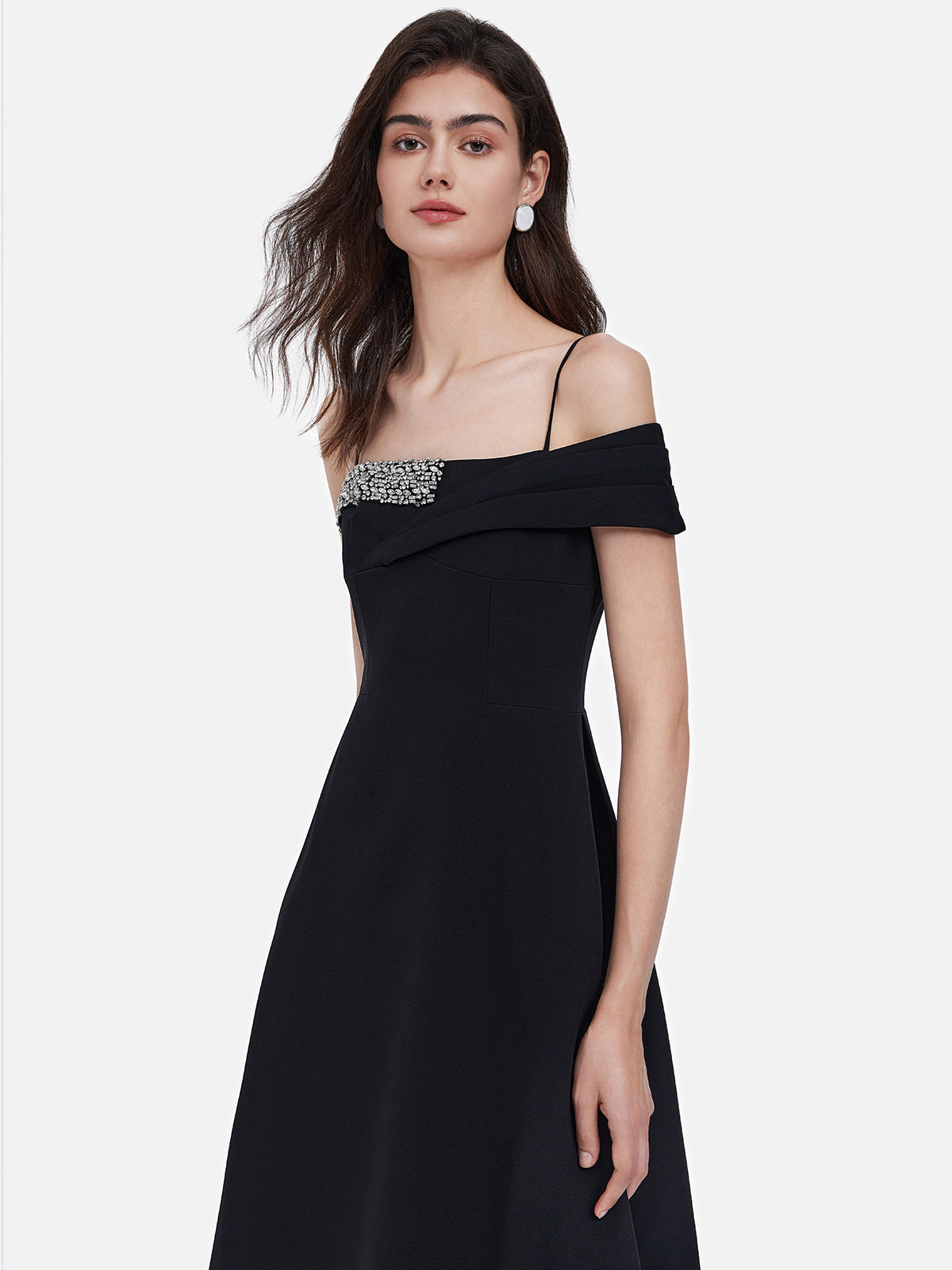 Hand-Embroidered  One-Shoulder Strap Dress