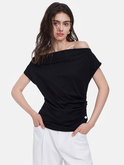 Draped Neck Pearl Sleeveless Tee