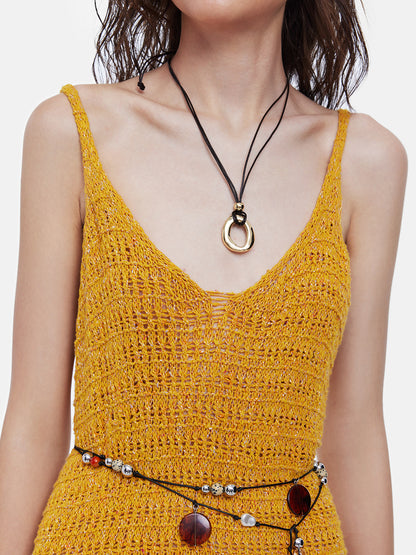 Bright Yellow Fringe Knit Dress (Belt not included)