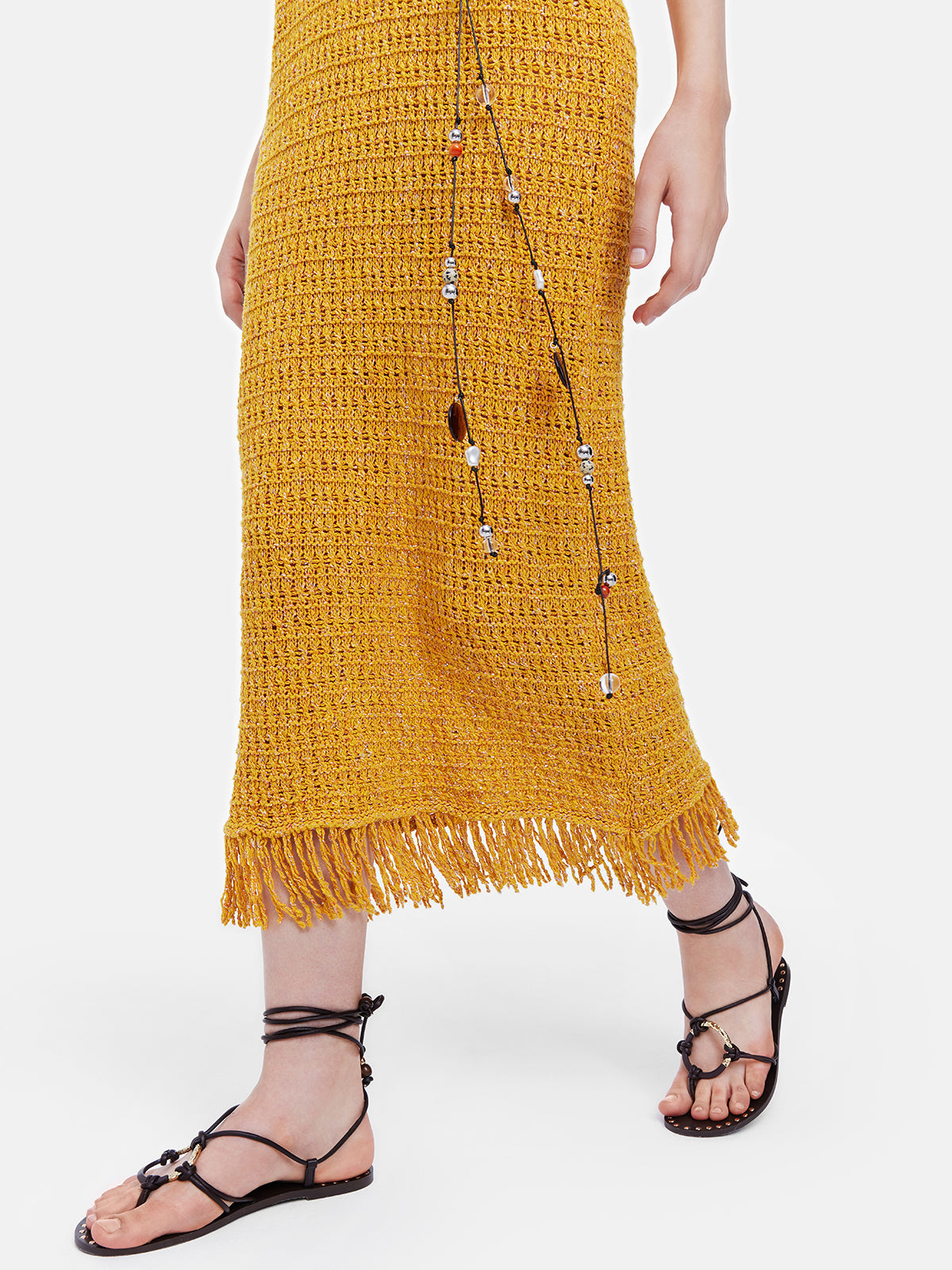 Bright Yellow Fringe Knit Dress (Belt not included)