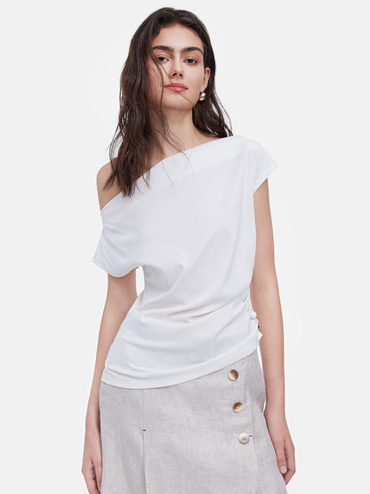 Draped Neck Pearl Sleeveless Tee