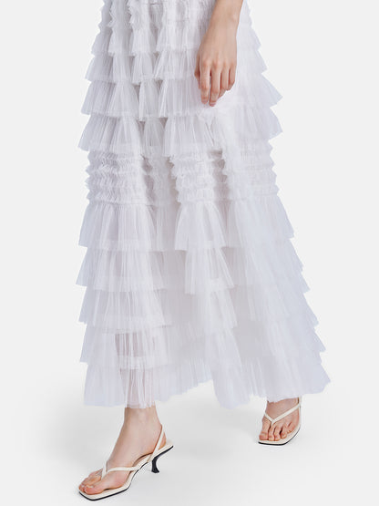 White Tulle Midi Skirt