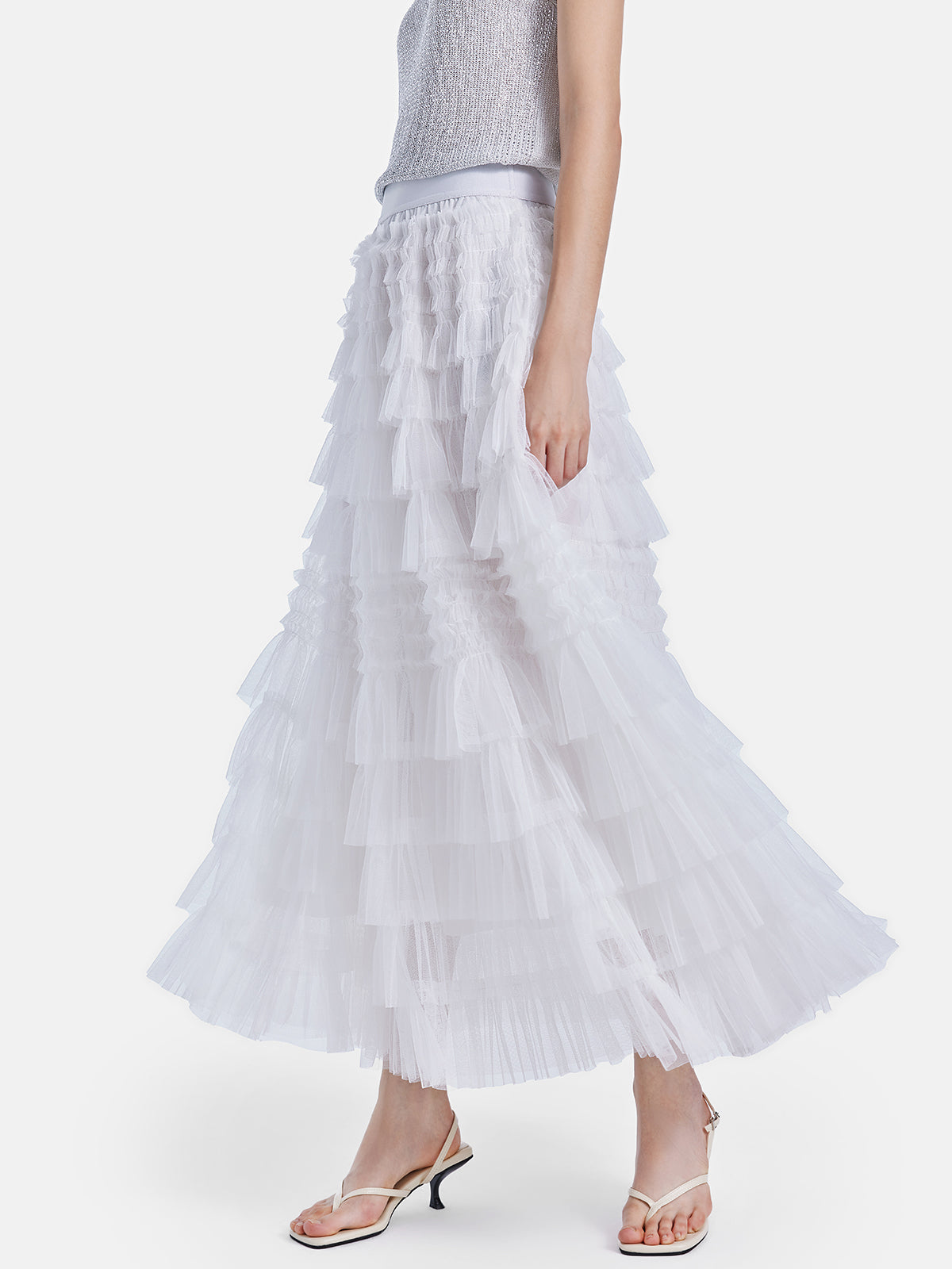 White Tulle Midi Skirt