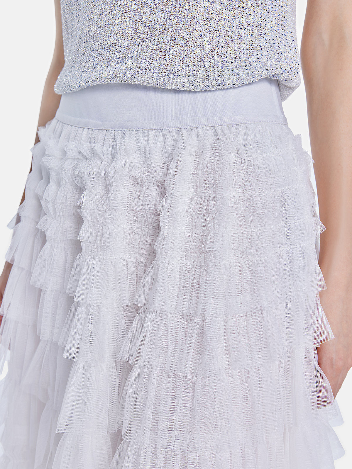 White Tulle Midi Skirt