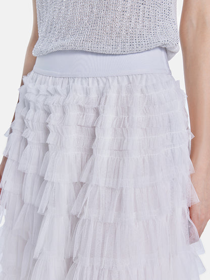 White Tulle Midi Skirt