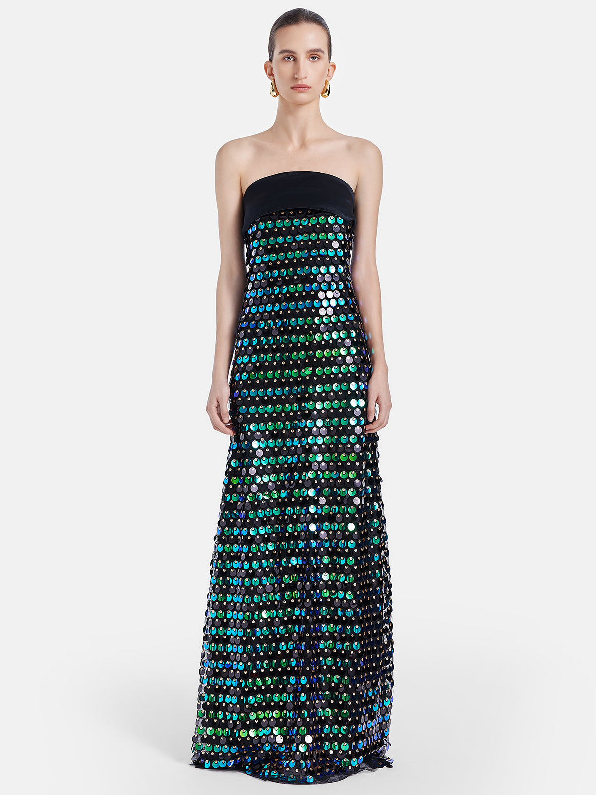 Peacock Sequin Bodycon Strapless Gown