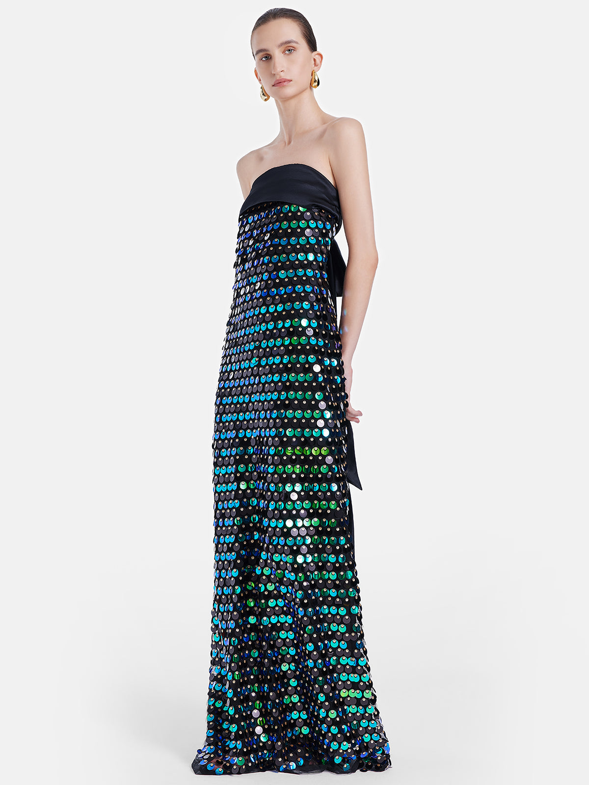 Peacock Sequin Bodycon Strapless Gown