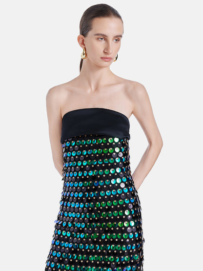 Peacock Sequin Bodycon Strapless Gown