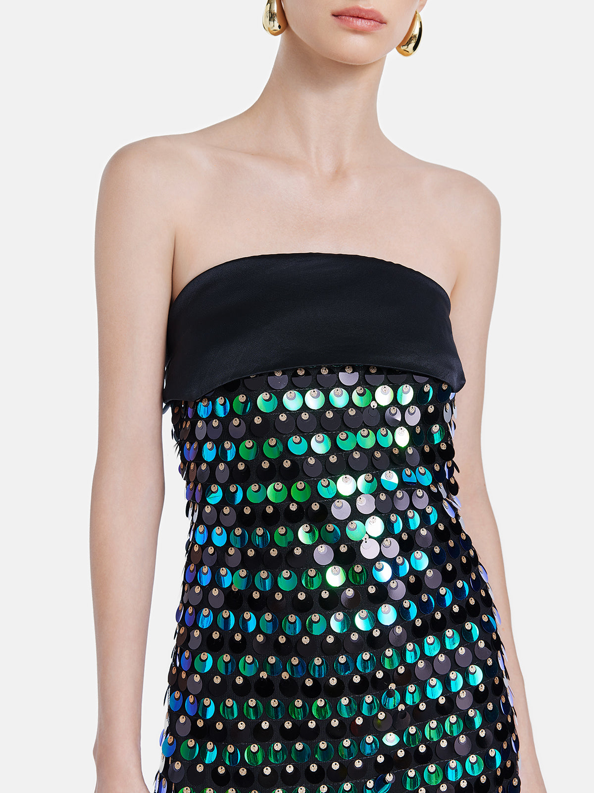 Peacock Sequin Bodycon Strapless Gown