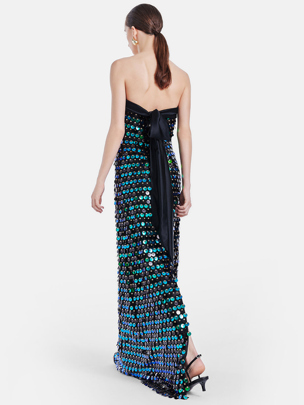 Peacock Sequin Bodycon Strapless Gown