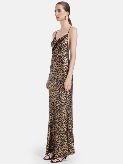 Backless Leopard Print Slip Dress