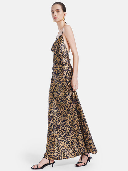 Backless Leopard Print Slip Dress