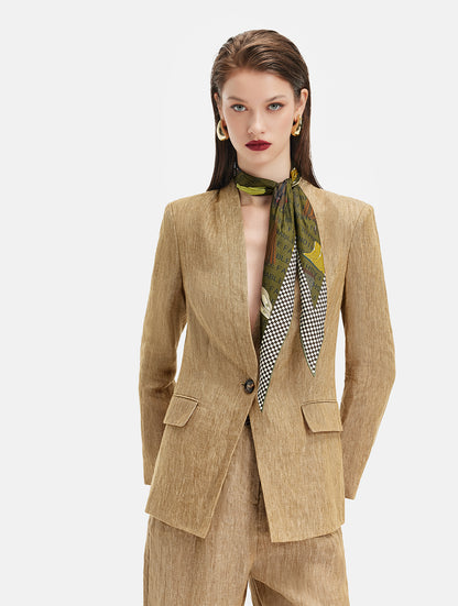 Wool-Linen Deep V Blazer